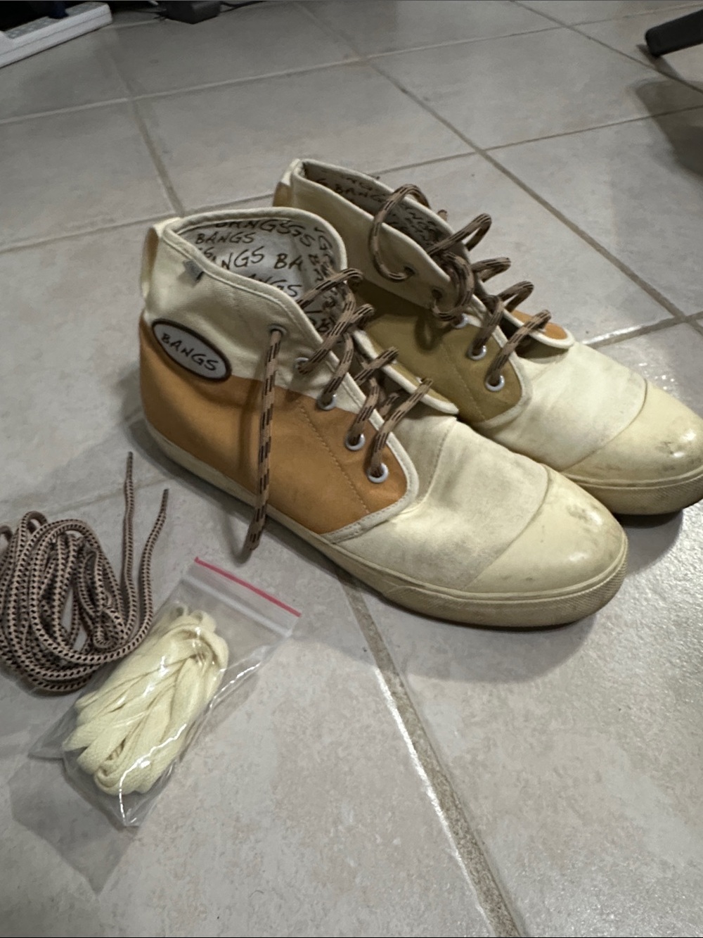 Bangs Men's High-Top Sneakers in Cream and Tan